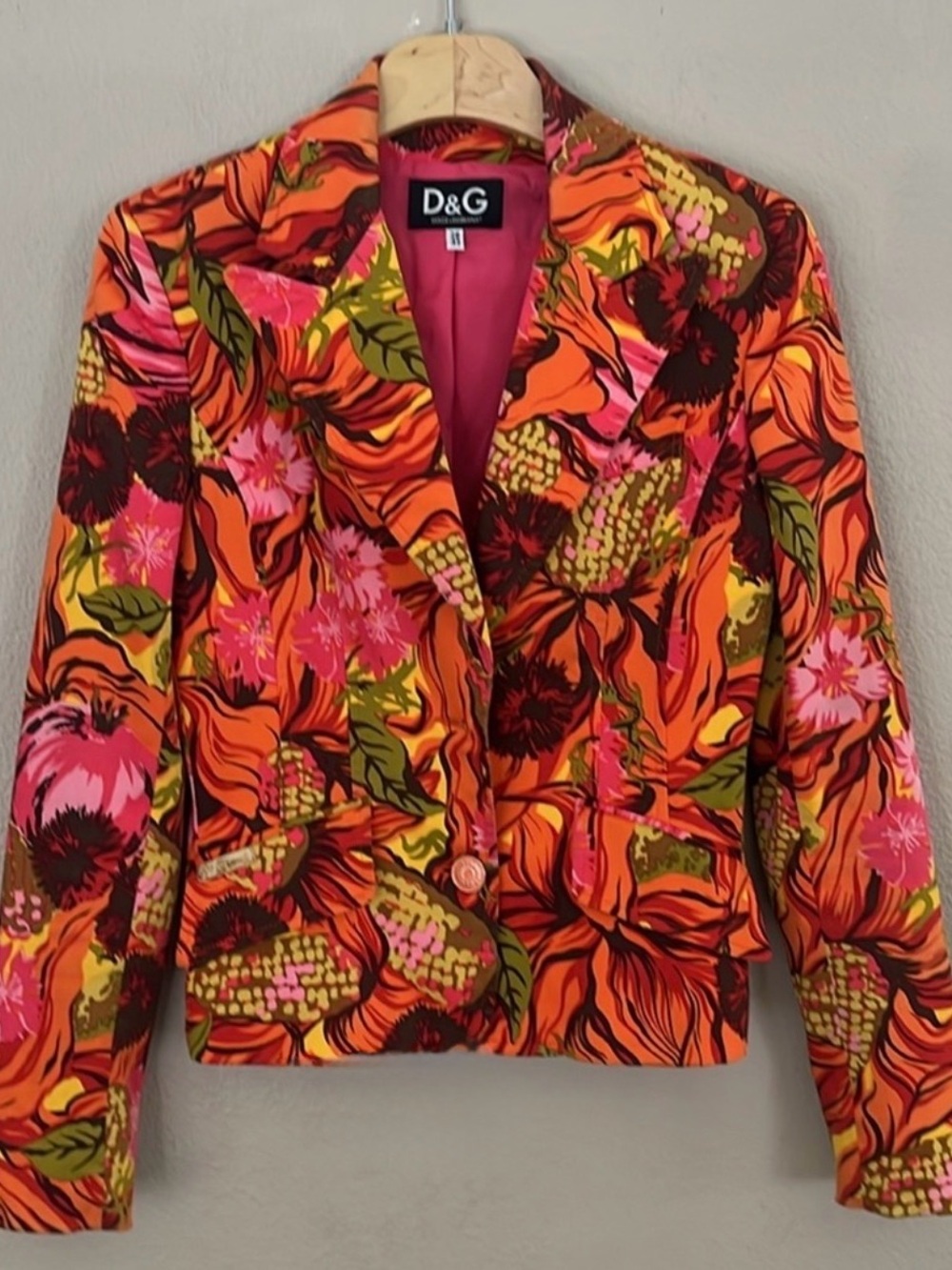 Vintage D&G by Dolce & Gabbana Vibrant Orange Floral Blazer | size 6 - Picture 3 of 16